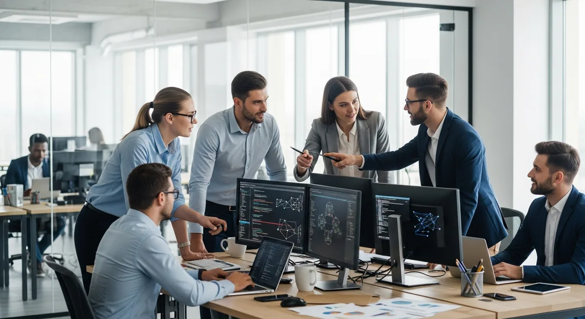 IT Professionals collaborating in a modern office